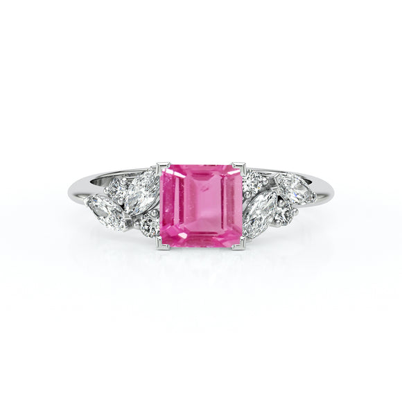 Solitaire accompagné saphir rose diamant Divine Idylle - 22