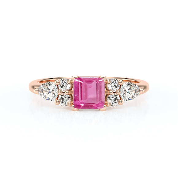 Solitaire accompagné saphir rose diamant Divine Idylle - 26