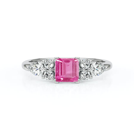 Solitaire accompagné saphir rose diamant Divine Idylle - 26