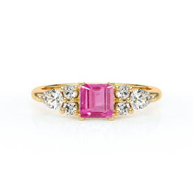 Solitaire accompagné saphir rose diamant Divine Idylle - 26
