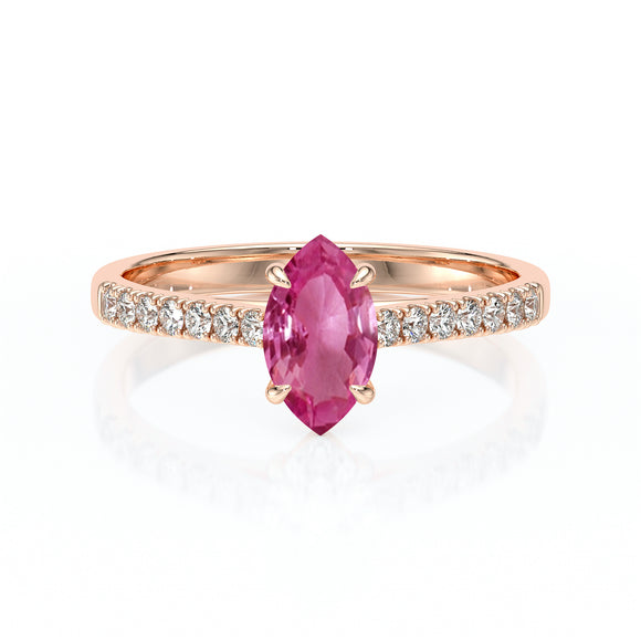 Solitaire accompagné saphir rose et diamant Divine Idylle - 6