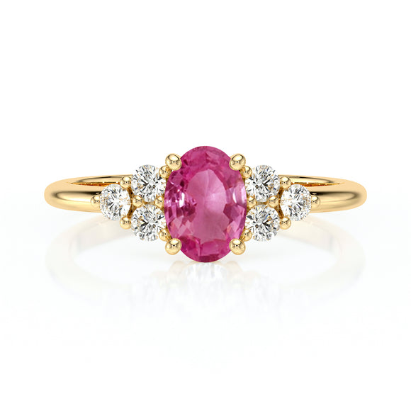 Solitaire accompagné saphir rose et diamant Divine Idylle - 7