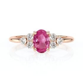 Solitaire accompagné saphir rose et diamant Divine Idylle - 7