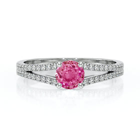 Solitaire accompagné saphir rose et diamant Divine Idylle - 8