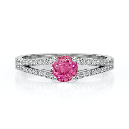 Solitaire accompagné saphir rose et diamant Divine Idylle - 8