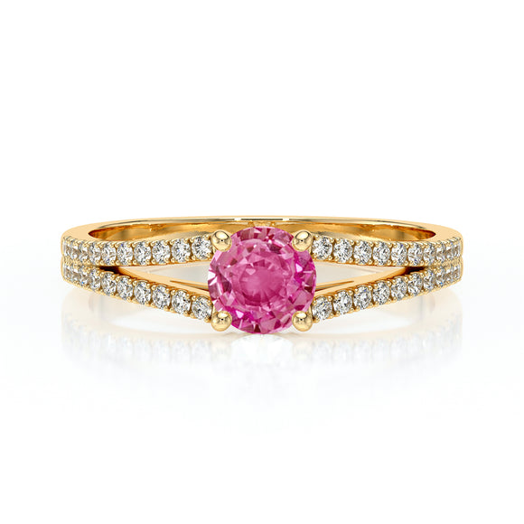 Solitaire accompagné saphir rose et diamant Divine Idylle - 8