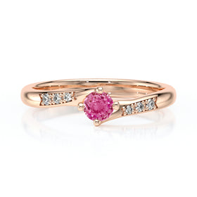 Solitaire accompagné saphir rose et diamant Fou de toi - 1