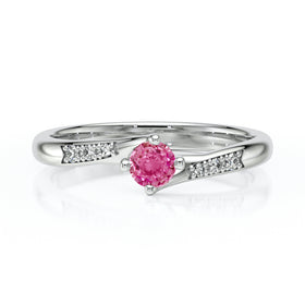 Solitaire accompagné saphir rose et diamant Fou de toi - 1