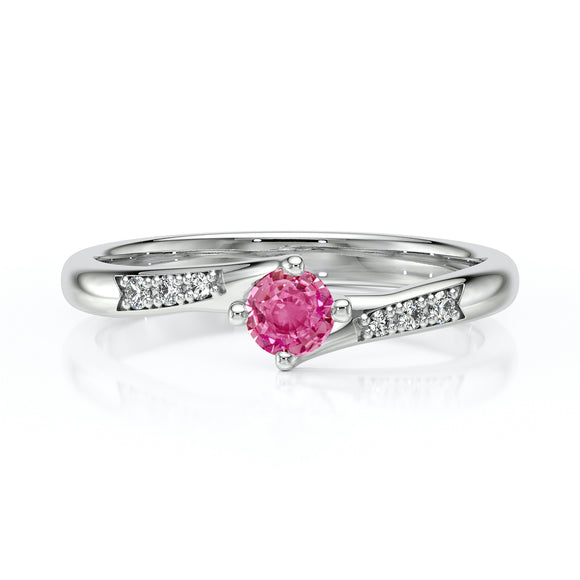 Solitaire accompagné saphir rose et diamant Fou de toi - 1