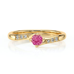 Solitaire accompagné saphir rose et diamant Fou de toi - 1