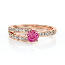 Solitaire accompagné saphir rose et diamant Fou de toi - 5