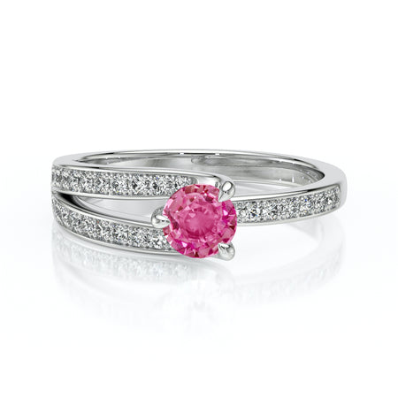 Solitaire accompagné saphir rose et diamant Fou de toi - 5