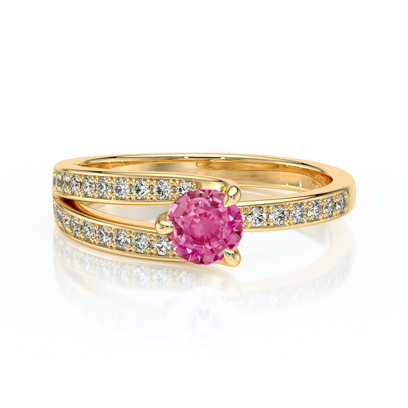 Solitaire accompagné saphir rose et diamant Fou de toi - 5