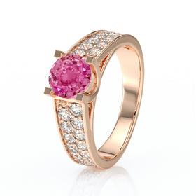 Solitaire accompagné saphir rose diamant Fou de toi - 2
