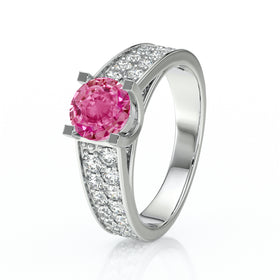 Solitaire accompagné saphir rose diamant Fou de toi - 2