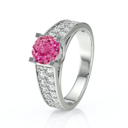 Solitaire accompagné saphir rose diamant Fou de toi - 2