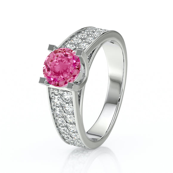 Solitaire accompagné saphir rose diamant Fou de toi - 2