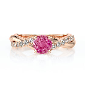 Solitaire accompagné saphir rose diamant Fou de toi - 3