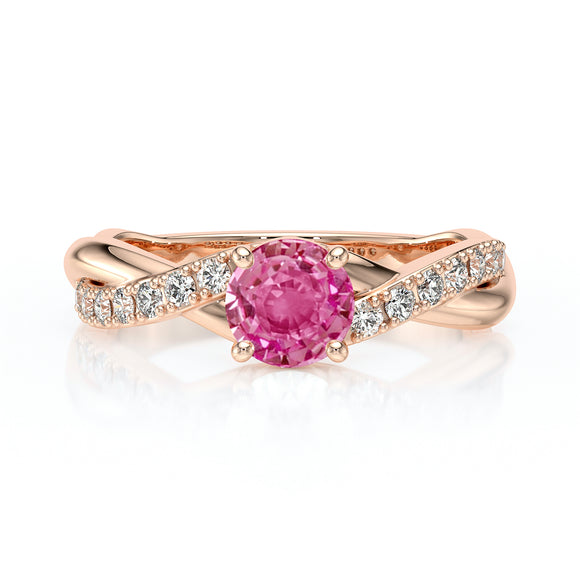 Solitaire accompagné saphir rose diamant Fou de toi - 3