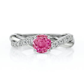 Solitaire accompagné saphir rose diamant Fou de toi - 3