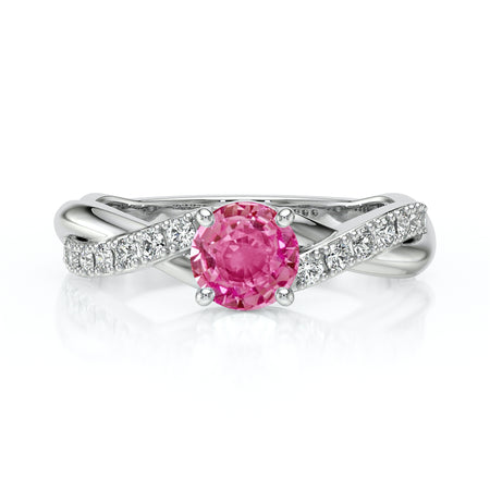 Solitaire accompagné saphir rose diamant Fou de toi - 3