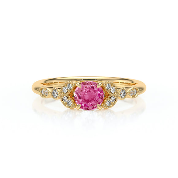 Solitaire accompagné saphir rose diamant Fou de toi - 4
