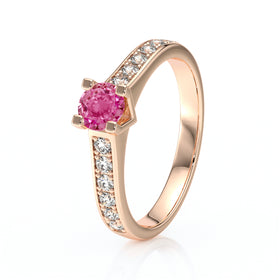 Solitaire accompagné saphir rose et diamant Pluie d’étoiles - 1