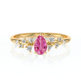 Solitaire accompagné saphir rose et diamant Pluie d'étoiles - 10