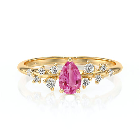 Solitaire accompagné saphir rose et diamant Pluie d'étoiles - 10