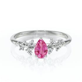 Solitaire accompagné saphir rose et diamant Pluie d'étoiles - 10