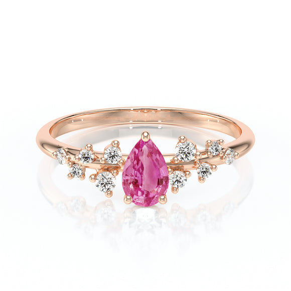 Solitaire accompagné saphir rose et diamant Pluie d'étoiles - 10