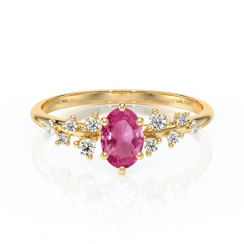 Solitaire accompagné saphir rose et diamant Pluie d'étoiles - 11