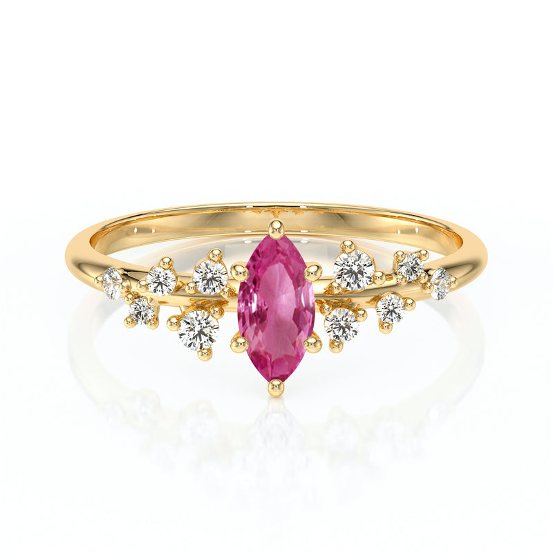 Solitaire accompagné saphir rose et diamant Pluie d'étoiles - 12