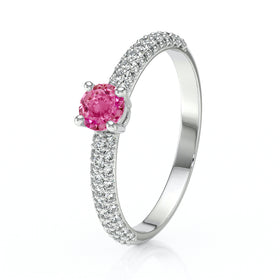 Solitaire accompagné saphir rose et diamant Pluie d'étoiles - 14