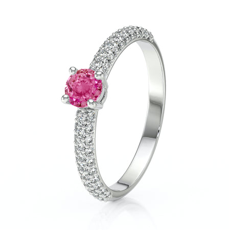 Solitaire accompagné saphir rose et diamant Pluie d'étoiles - 14