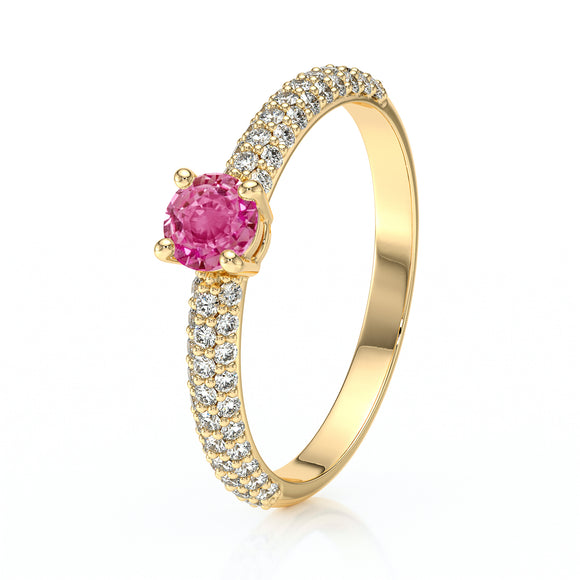 Solitaire accompagné saphir rose et diamant Pluie d'étoiles - 14