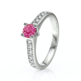 Solitaire accompagné saphir rose et diamant Pluie d’étoiles - 1