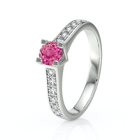 Solitaire accompagné saphir rose et diamant Pluie d’étoiles - 1