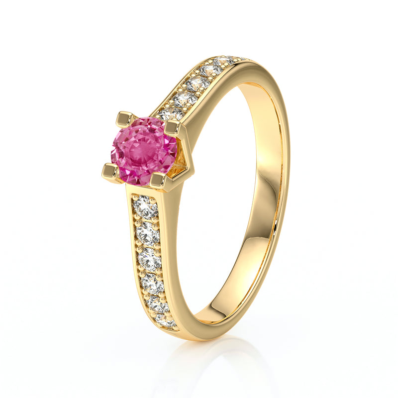 Solitaire accompagné saphir rose et diamant Pluie d’étoiles - 1