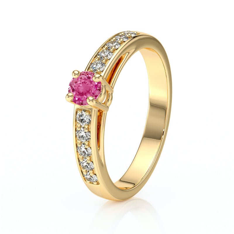 Solitaire accompagné saphir rose et diamant Pluie d’étoiles - 3