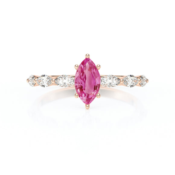 Solitaire accompagné saphir rose diamant Solstice - 1