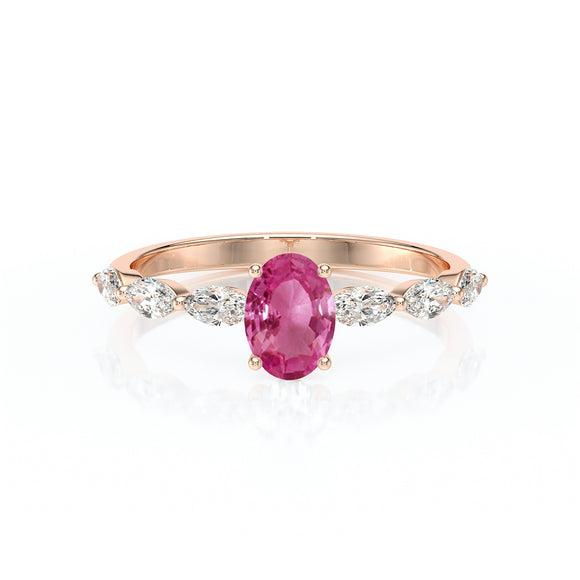 Solitaire accompagné saphir rose diamant Solstice - 2
