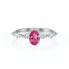 Solitaire accompagné saphir rose diamant Solstice - 2
