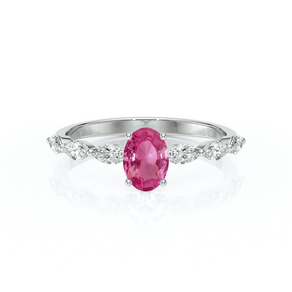Solitaire accompagné saphir rose diamant Solstice - 2