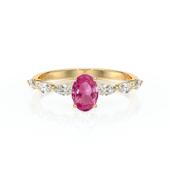 Solitaire accompagné saphir rose diamant Solstice - 2