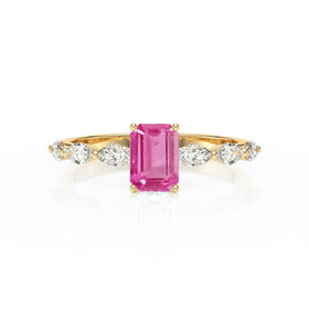 Solitaire accompagné saphir rose diamant Solstice - 4