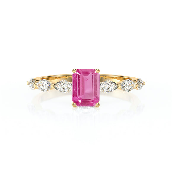 Solitaire accompagné saphir rose diamant Solstice - 4