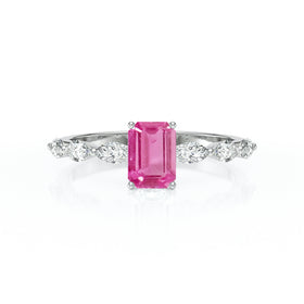 Solitaire accompagné saphir rose diamant Solstice - 4