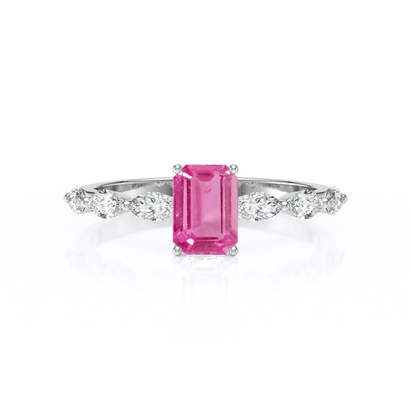 Solitaire accompagné saphir rose diamant Solstice - 4