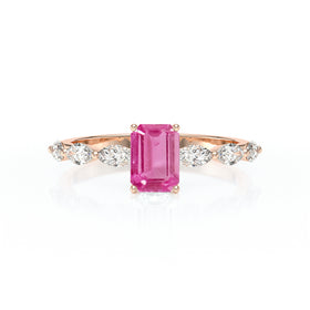Solitaire accompagné saphir rose diamant Solstice - 4
